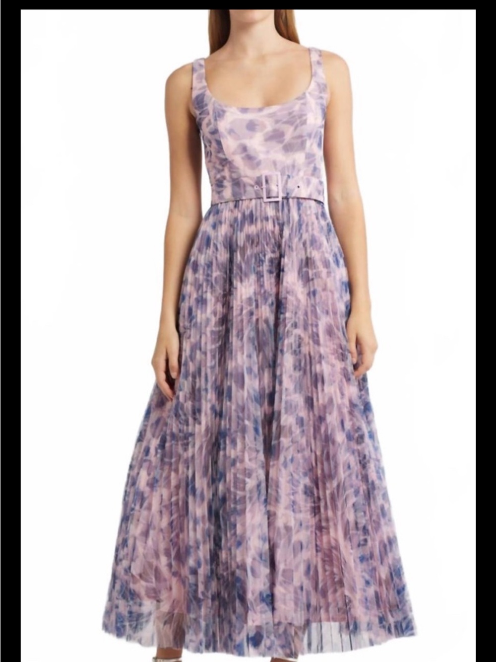 Hutch Mesh Pleated,belted Midi L54”,elastic Back Bodice,Sz 14,New,Pink/blue